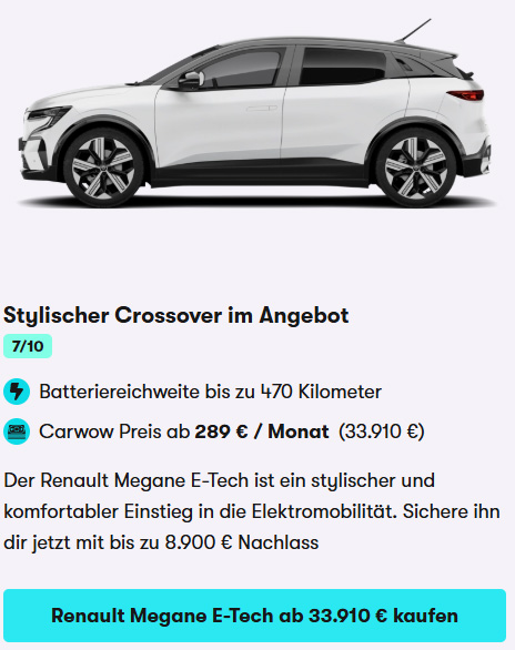 Renault Megane E-Tech im Angebot Oktober 2025 Car Card