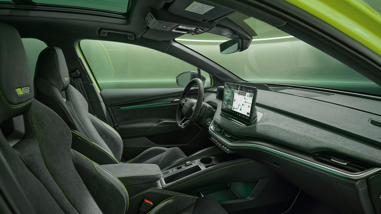 Skoda Enyaq RS Modelle Vorstellung 2025 Vordersitze
